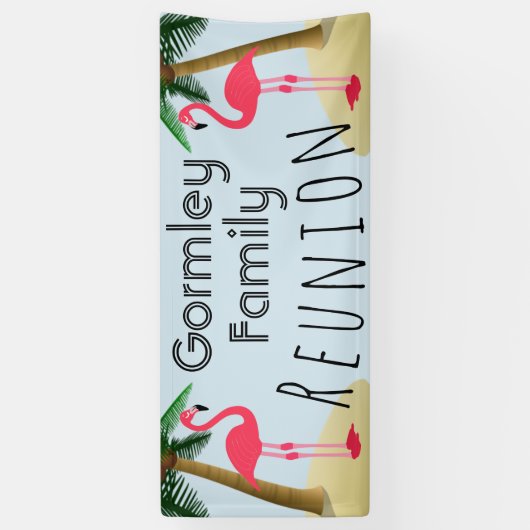 フラミンゴのヤシの木の熱帯家族会の旗 横断幕 (縦)