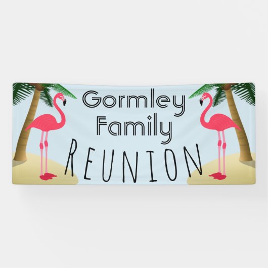 フラミンゴのヤシの木の熱帯家族会の旗 横断幕 (横)