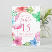 フラミンゴのルアウトロピカルフラワーリースの結婚式 招待状 (スタンド正面)
