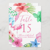 フラミンゴのルアウトロピカルフラワーリースの結婚式 招待状 (正面/裏面)