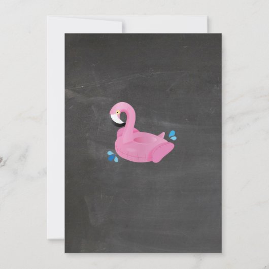フラミンゴの写真のプールを囲んでのパーティの誕生日のビーチの浮遊物 招待状 (裏面)