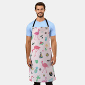 フラミンゴの夏:鮮やか鳥のパターン エプロン (着用した状態)