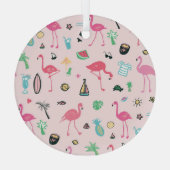 フラミンゴの夏：鮮やか鳥のパターン ガラスオーナメント (裏面)