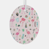 フラミンゴの夏：鮮やか鳥のパターン ガラスオーナメント (正面右)