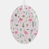 フラミンゴの夏：鮮やか鳥のパターン ガラスオーナメント (正面左)