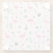 フラミンゴの夏：鮮やか鳥のパターン ガラスコースター (裏面)