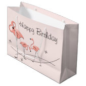 フラミンゴの大きいピンクのトリオのハッピーバースデーのギフトバッグ ラージペーパーバッグ (正面アングル)