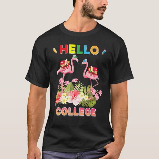 フラミンゴの大学へようこそ!学校が始まるよ キッズ Tシャツ (正面)