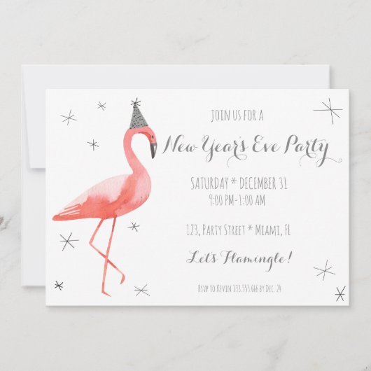 フラミンゴの大晦日のパーティーのおもしろいの招待 招待状 (正面)