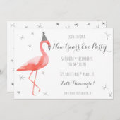 フラミンゴの大晦日のパーティーのおもしろいの招待 招待状 (正面/裏面)