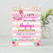フラミンゴの女の子のピンクゴールドの誕生日 Let's Flamingle 招待状 (スタンド正面)