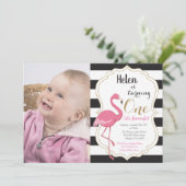 フラミンゴの女の子の1歳誕生日パーティー招待状 招待状 (スタンド正面)