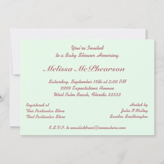 フラミンゴの女の赤ちゃん 招待状 (裏面)