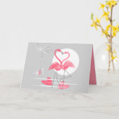 フラミンゴの愛の内側ピンクのグリーティングカードの風景 カード (黄色い花)