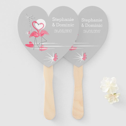 フラミンゴの愛の名前日付ハンドファンハート ハンドファン (正面&裏面)