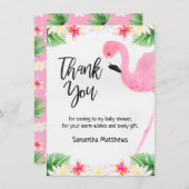 フラミンゴの書道のベビーシャワーのサンキューカード サンキューカード (正面/裏面)