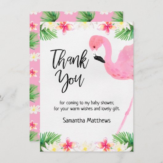 フラミンゴの書道のベビーシャワーのサンキューカード サンキューカード (正面/裏面)