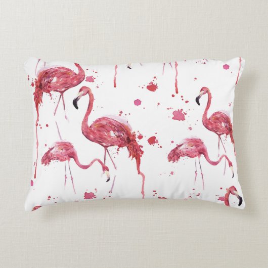 フラミンゴの水の色のパターン、鮮やかデザイン。 アクセントクッション (正面)