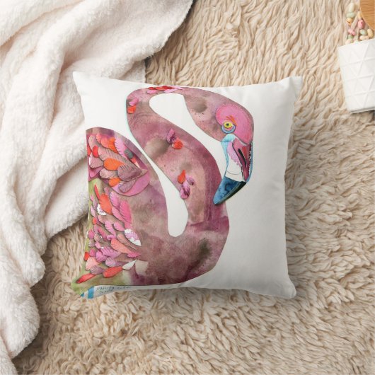 フラミンゴの水彩画の切断の芸術の枕 クッション (ブランケット)