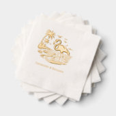 フラミンゴの水、ビーチ、カップルNmのヤシの木 箔ナプキン (インサイチュ (積み重ね))