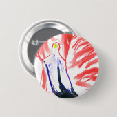 フラミンゴの油絵のピンクのFlamingoeのスケッチ 缶バッジ (正面&裏面)