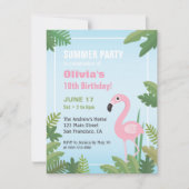 フラミンゴの熱帯夏の誕生日のパーティの招待状 招待状 (正面)