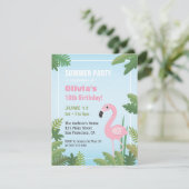 フラミンゴの熱帯夏の誕生日のパーティの招待状 招待状 (スタンド正面)