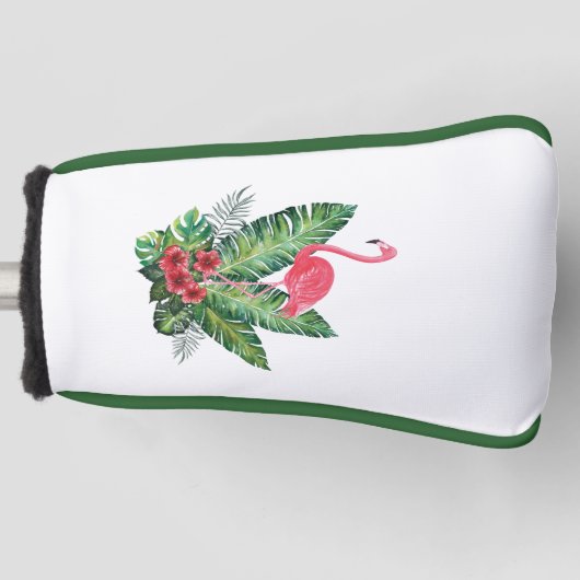 フラミンゴの熱帯葉性のパター ゴルフヘッドカバー (正面)