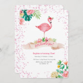 フラミンゴの熱帯誕生日の招待状 招待状 (正面/裏面)