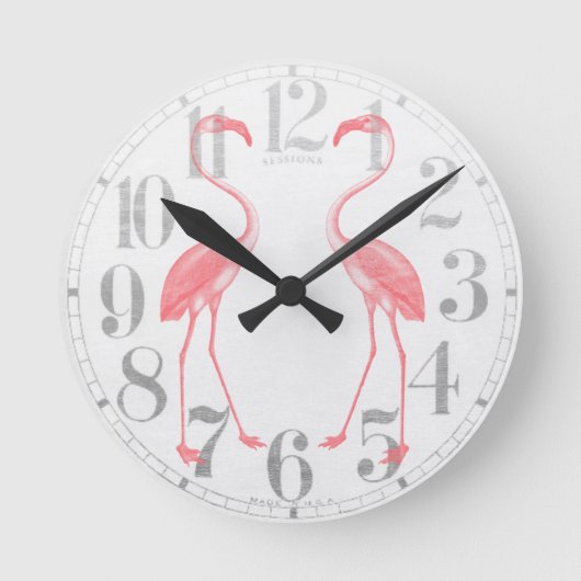 フラミンゴの直面 ラウンド壁時計 (正面)