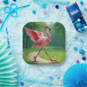 フラミンゴの着るハイヒールと真珠 ペーパープレート (パーティー)