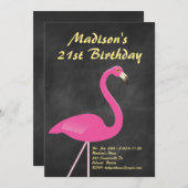 フラミンゴの第21誕生会の招待-黒板 招待状 (正面/裏面)