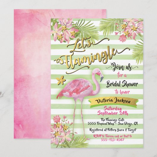 フラミンゴの結婚前お祝い招待状をしよう 招待状 (正面/裏面)