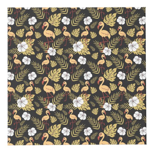 フラミンゴの継ぎ目のない模様の黄色と白の花 フォトキューブ (右)