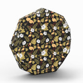 フラミンゴの継ぎ目のない模様の黄色と白の花 フォトブロック (左)