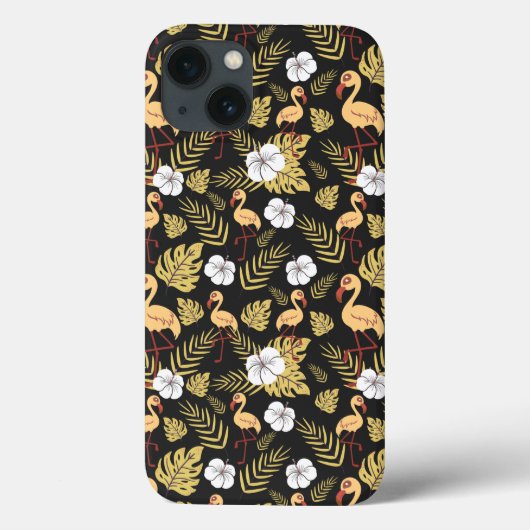 フラミンゴの継ぎ目のない模様の黄色と白の花 Case-Mate iPhoneケース (裏面)