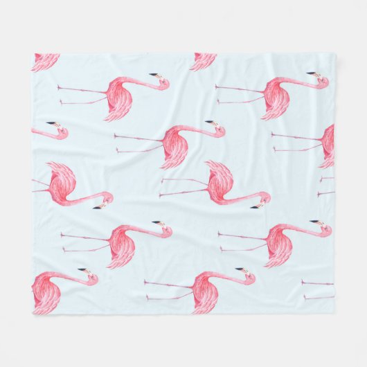 フラミンゴの継ぎ目の無い水彩模様 フリースブランケット (正面(横))
