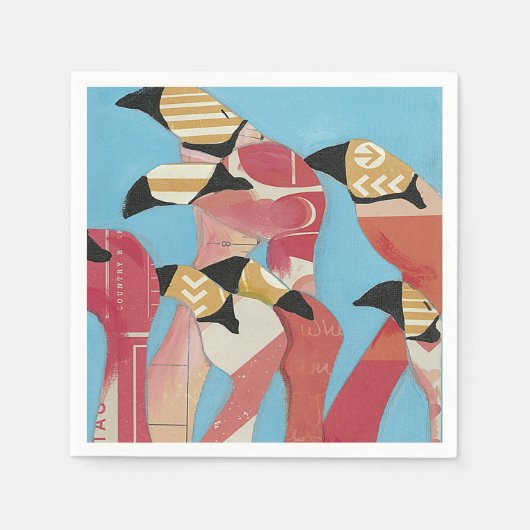 フラミンゴの群れ スタンダードカクテルナプキン (正面)