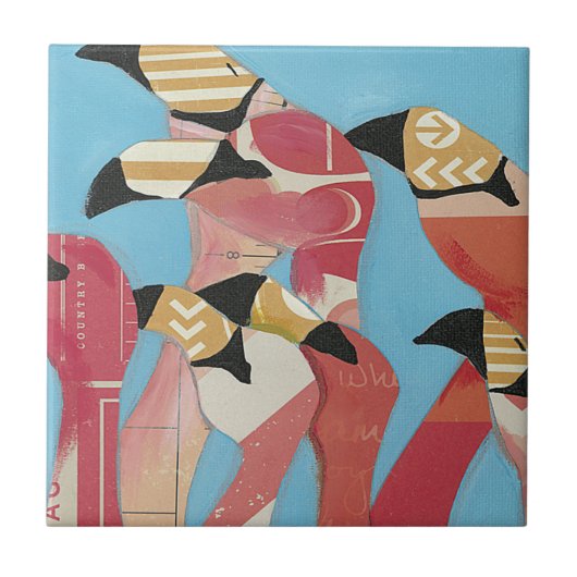 フラミンゴの群れ タイル (正面)