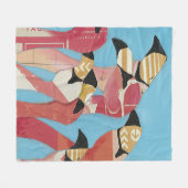 フラミンゴの群れ フリースブランケット (正面(横))