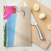 フラミンゴの膨張可能なリングを持つサンタクロース キッチンタオル (四つ折り)