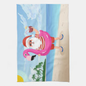 フラミンゴの膨張可能なリングを持つサンタクロース キッチンタオル (縦)