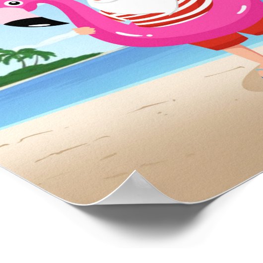 フラミンゴの膨張可能なリングを持つサンタクロース ポスター (角)