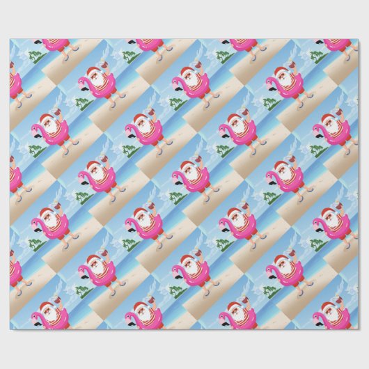 フラミンゴの膨張可能なリングを持つサンタクロース ラッピングペーパー (フラット)