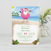 フラミンゴの膨張可能なリングを持つサンタクロース 招待状 (スタンド正面)