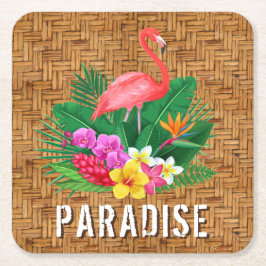 フラミンゴの花が籐のパターン スクエアペーパーコースター