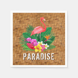 フラミンゴの花が籐のパターン スタンダードカクテルナプキン