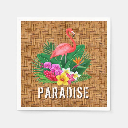 フラミンゴの花が籐のパターン スタンダードカクテルナプキン (正面)