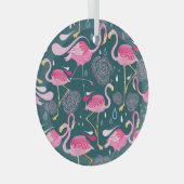 フラミンゴの花:暗いグラフィックシームレス。 ガラスオーナメント (正面右)