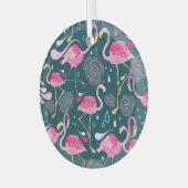 フラミンゴの花:暗いグラフィックシームレス。 ガラスオーナメント (正面左)